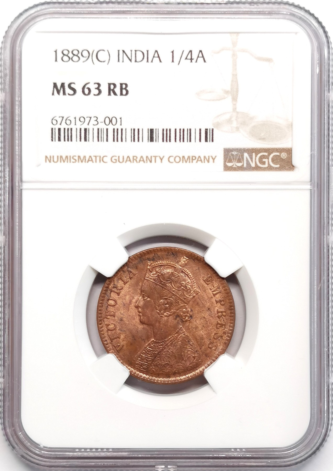 凡希社世界钱币微拍第二百四十八期 1889C英属印度小维1/4安那NGC-MS63
