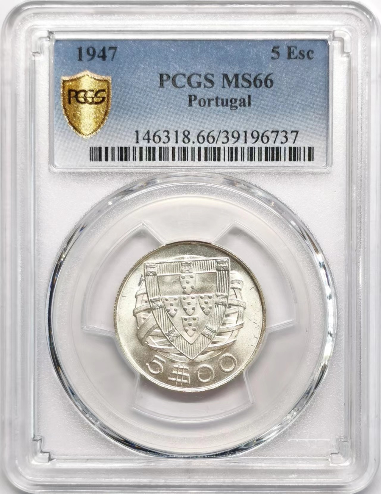 凡希社世界钱币微拍第二百四十八期 1947葡萄牙帆船版5ESC银币PCGS-MS66