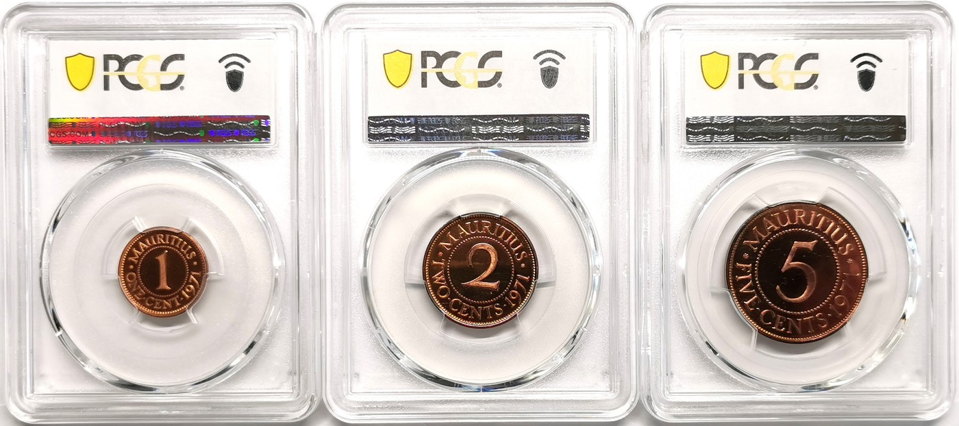凡希社世界钱币微拍第二百四十八期 1971毛里求斯精铸铜币三枚一组PCGS-PF66/67/67