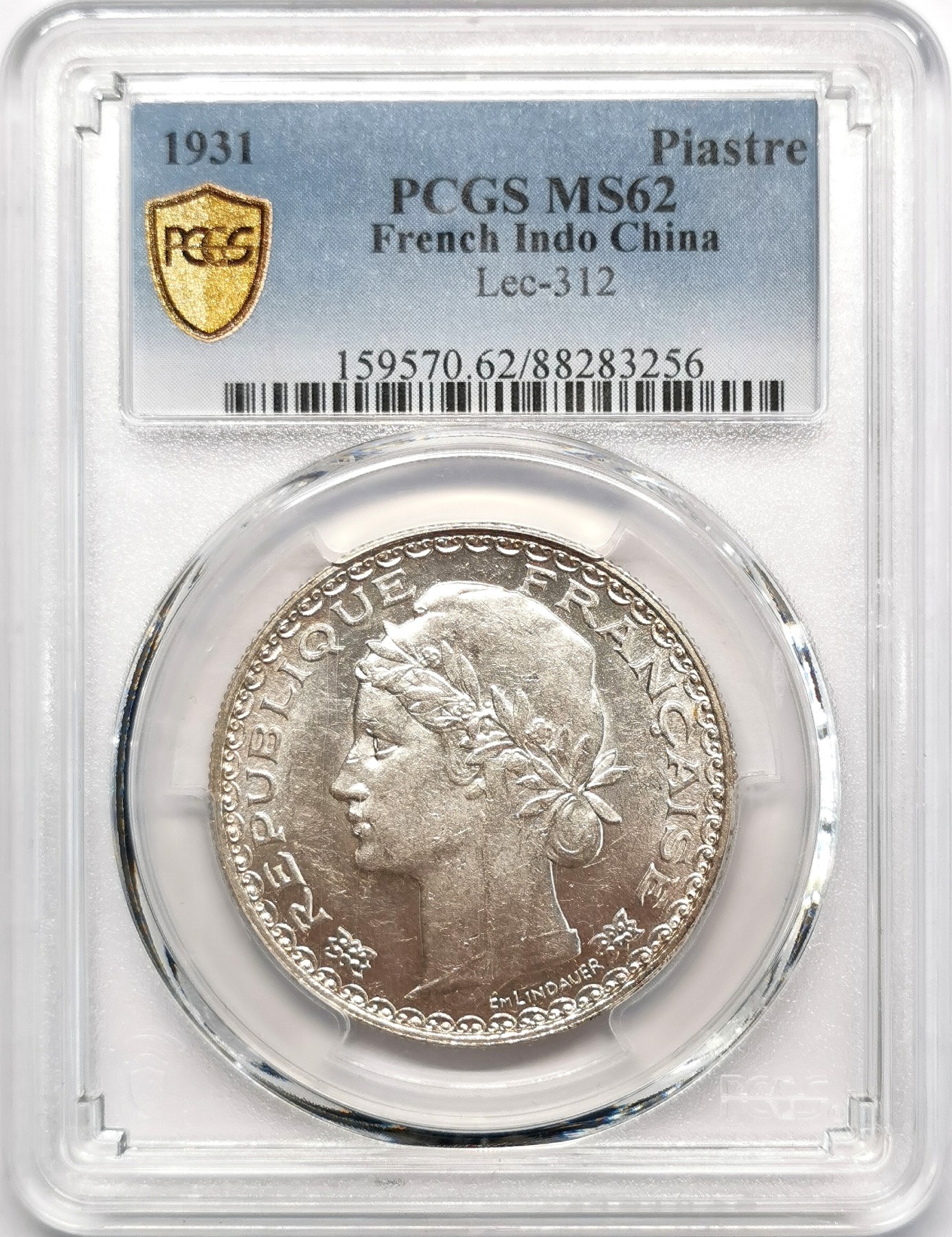 凡希社世界钱币微拍第二百四十八期 1931法属印度支那自由女神像皮亚斯特大银PCGS-MS62
