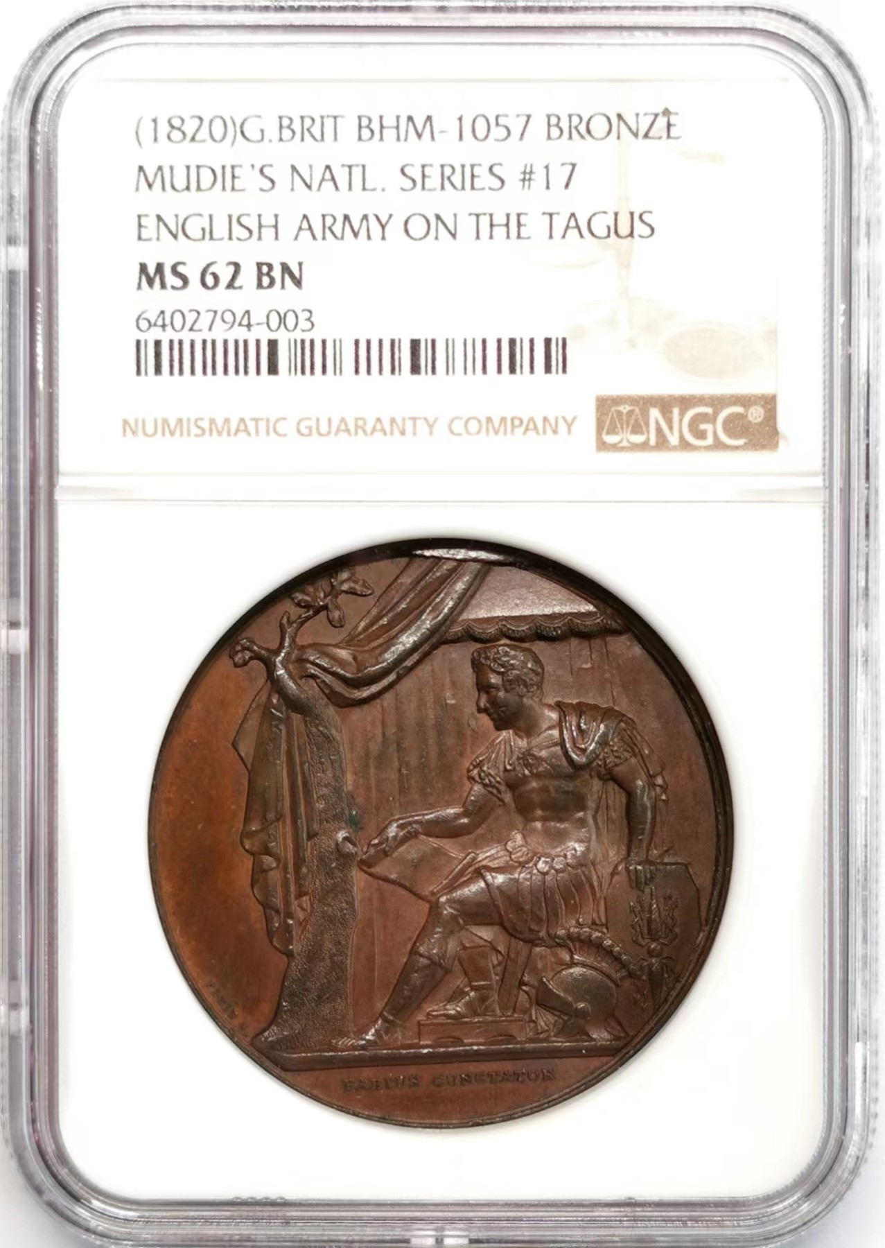 凡希社世界钱币微拍第二百四十八期 1820英国登陆特茹河纪念铜章NGC-MS62