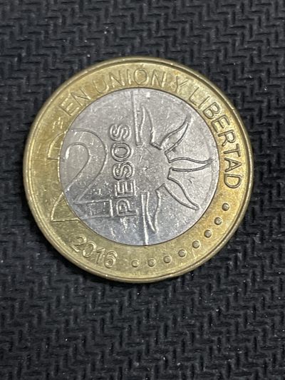 世界硬币纸币0 元起拍全场无压力第29场（拍前悉知，单场次满50包邮，每周四统一发货，寄存由人，不足包邮条件每周四发货前凑满98包邮，不足请补邮费。） - 2016年阿根廷太阳双色纪念币2比索