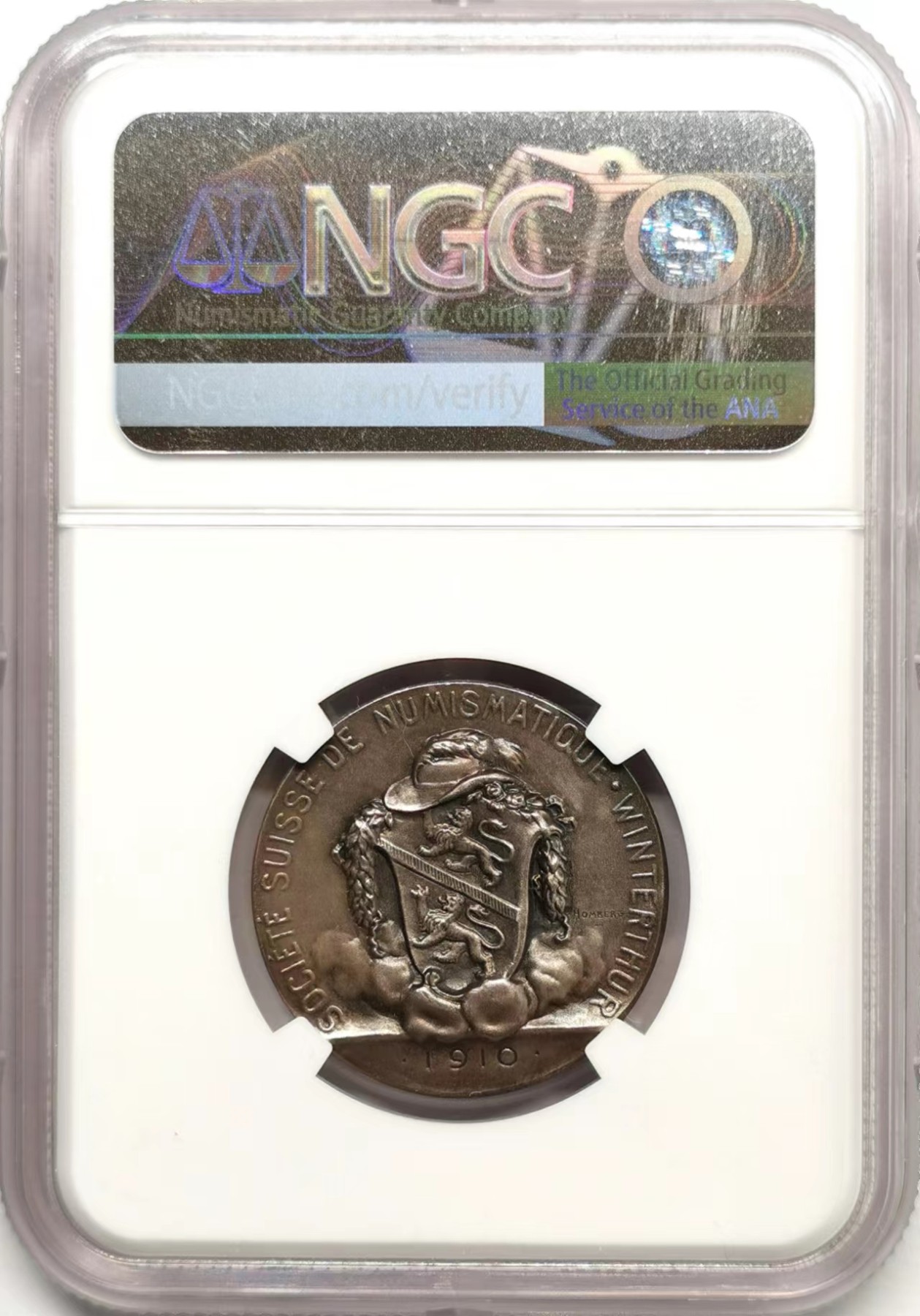 凡希社世界钱币微拍第二百四十八期 1910瑞士钱币协会纪念银章NGC-MS63洪堡像少见品种！