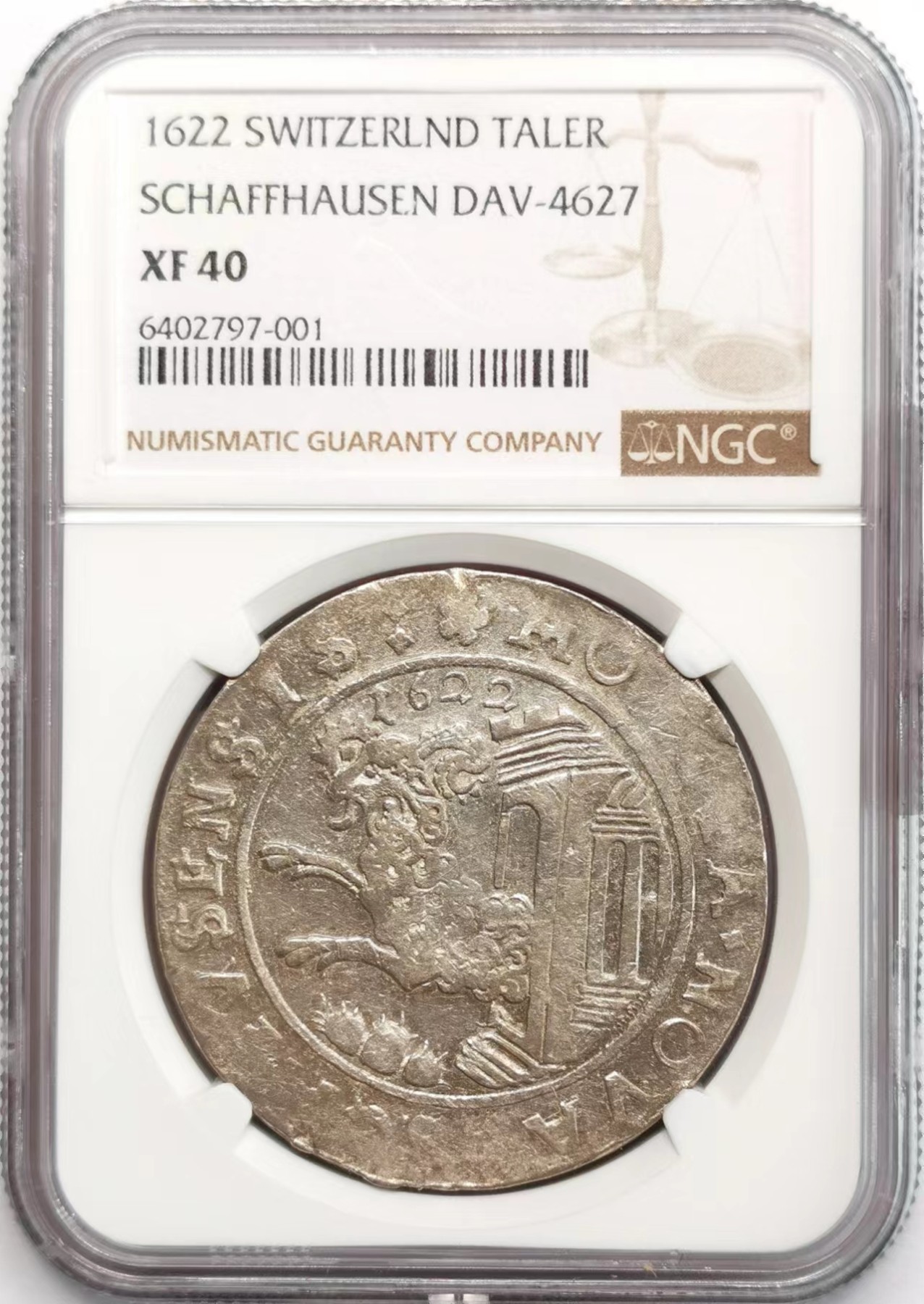 凡希社世界钱币微拍第二百四十八期 1622瑞士沙夫豪森泰勒鹿头泰勒大银NGC-XF40唯一冠军！