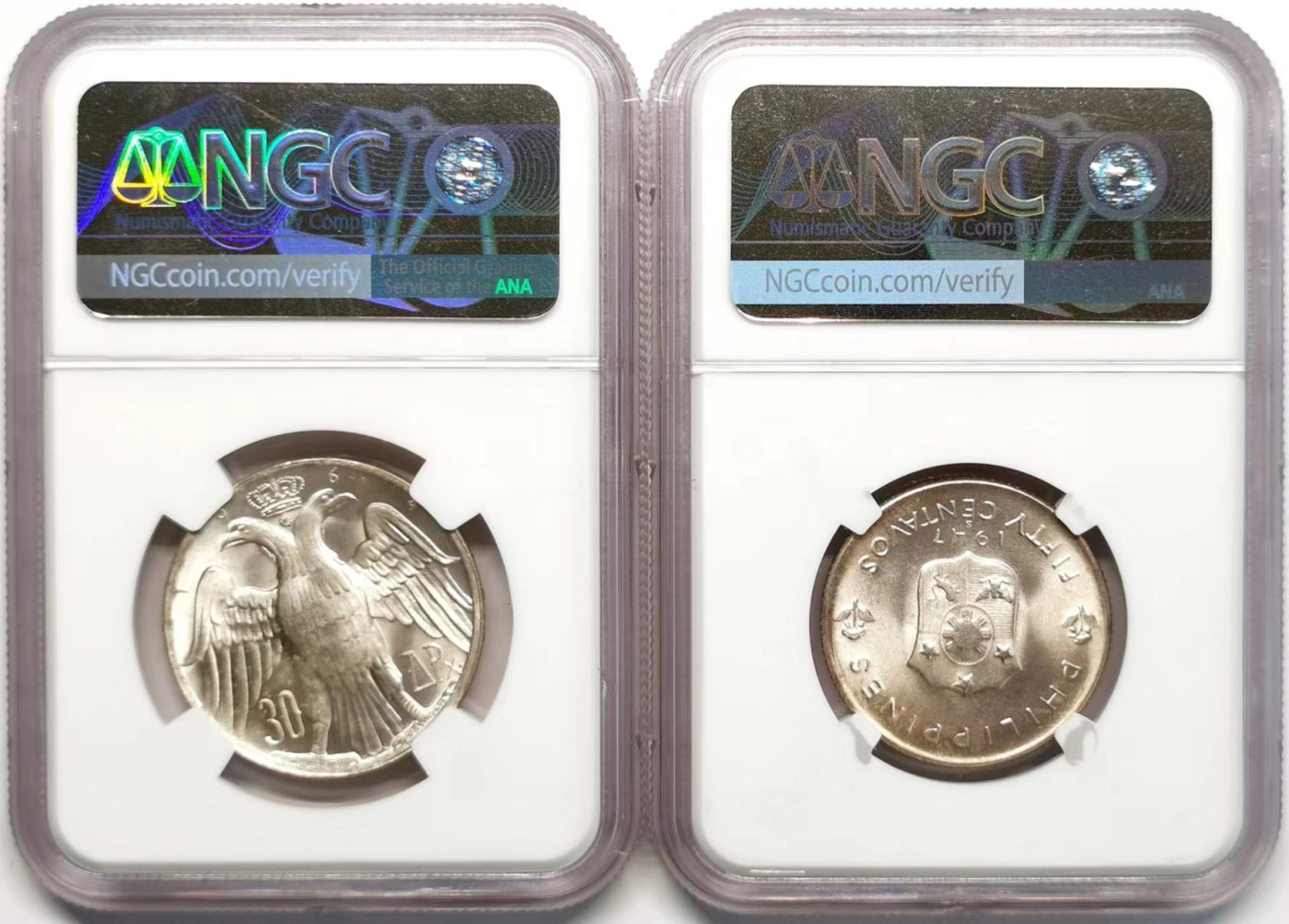 凡希社世界钱币微拍第二百四十八期 希腊菲律宾银币两枚一组NGC