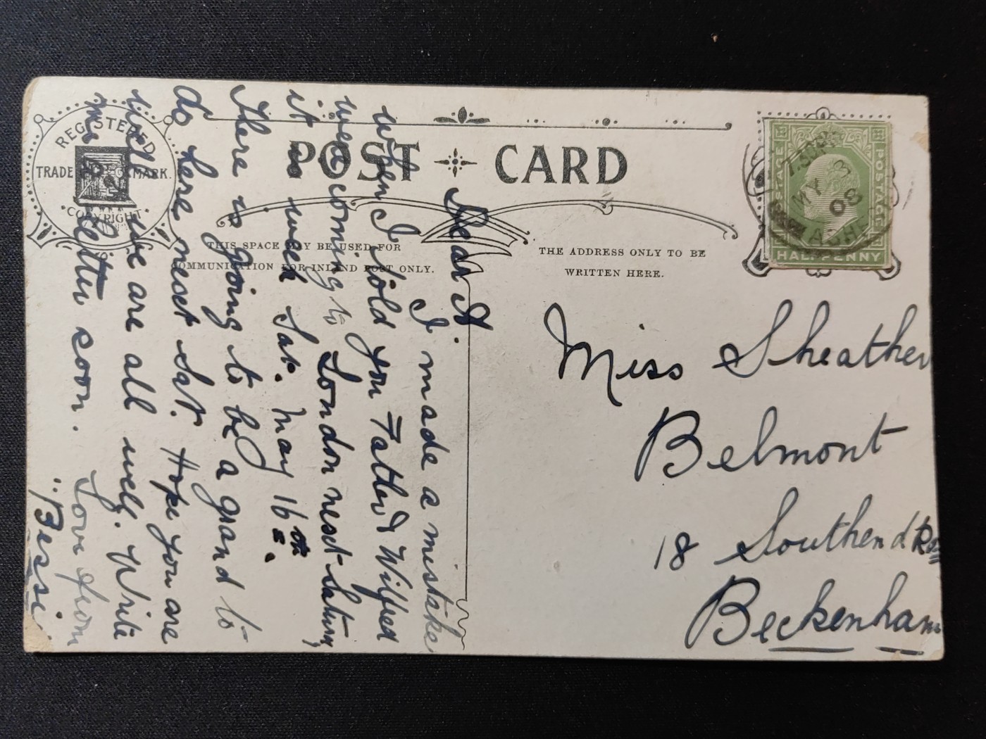 一战时期实寄明信片（精选） 1908年 写信的少女