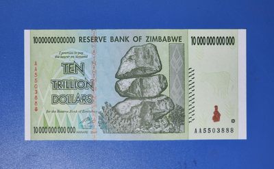 港、澳、台、中外钞、流水签、机签、箱包单、靓号专场第26期 - 津巴布韦2008年10万亿元纸钞 号码无47 豹子号 AA5503888 UNC一张/如图