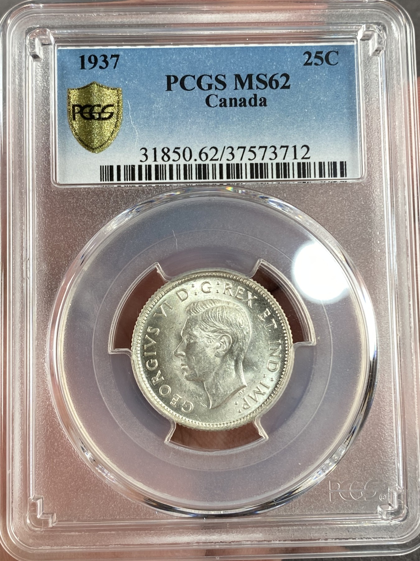 万国钱币拍卖第014期（奢华币宴第一季） PCGS MS62 1937年英属加拿大乔治六世25分银币
