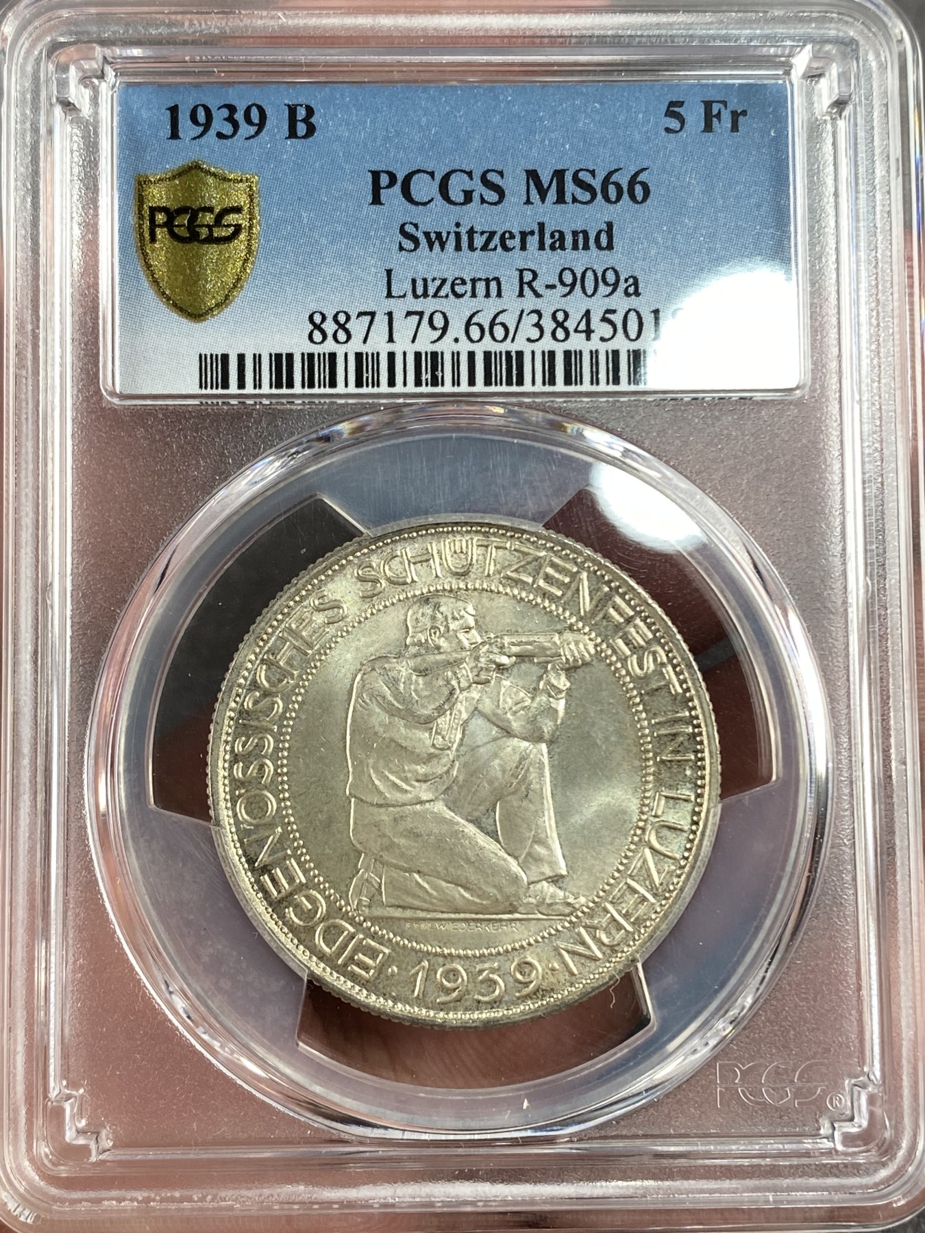 万国钱币拍卖第014期（奢华币宴第一季） PCGS MS66 1939年瑞士5法郎 顶级原味