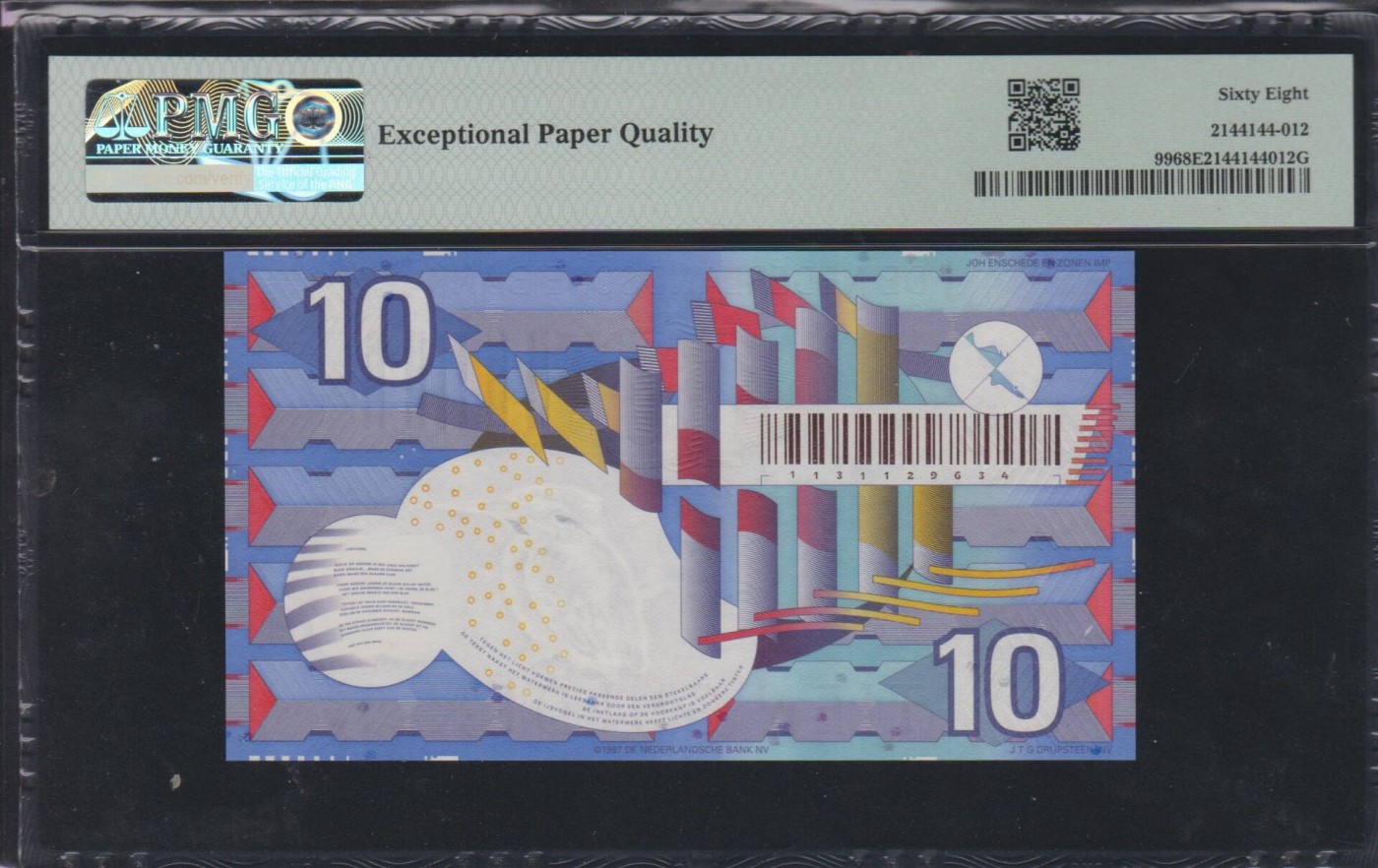 草稿银行第九期国内外钞票硬币拍卖 荷兰1997年10盾 PMG 68 季军分
