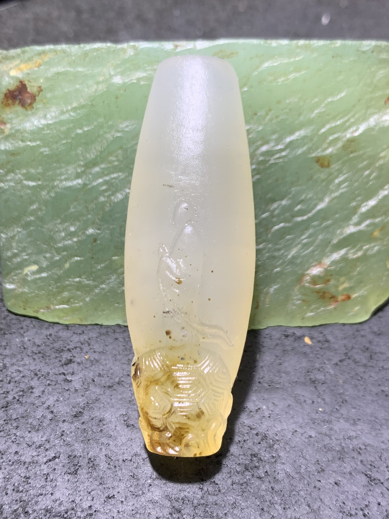 精美高玉化亚光海洋玉髓手工俏色巧雕西游记，横渡通天河意境大桶珠一个！