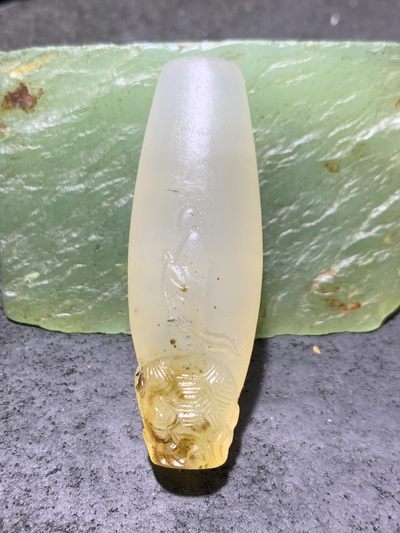 精美高玉化亚光海洋玉髓手工俏色巧雕西游记，横渡通天河意境大桶珠一个！ - 精美高玉化亚光海洋玉髓手工俏色巧雕西游记，横渡通天河意境大桶珠一个！