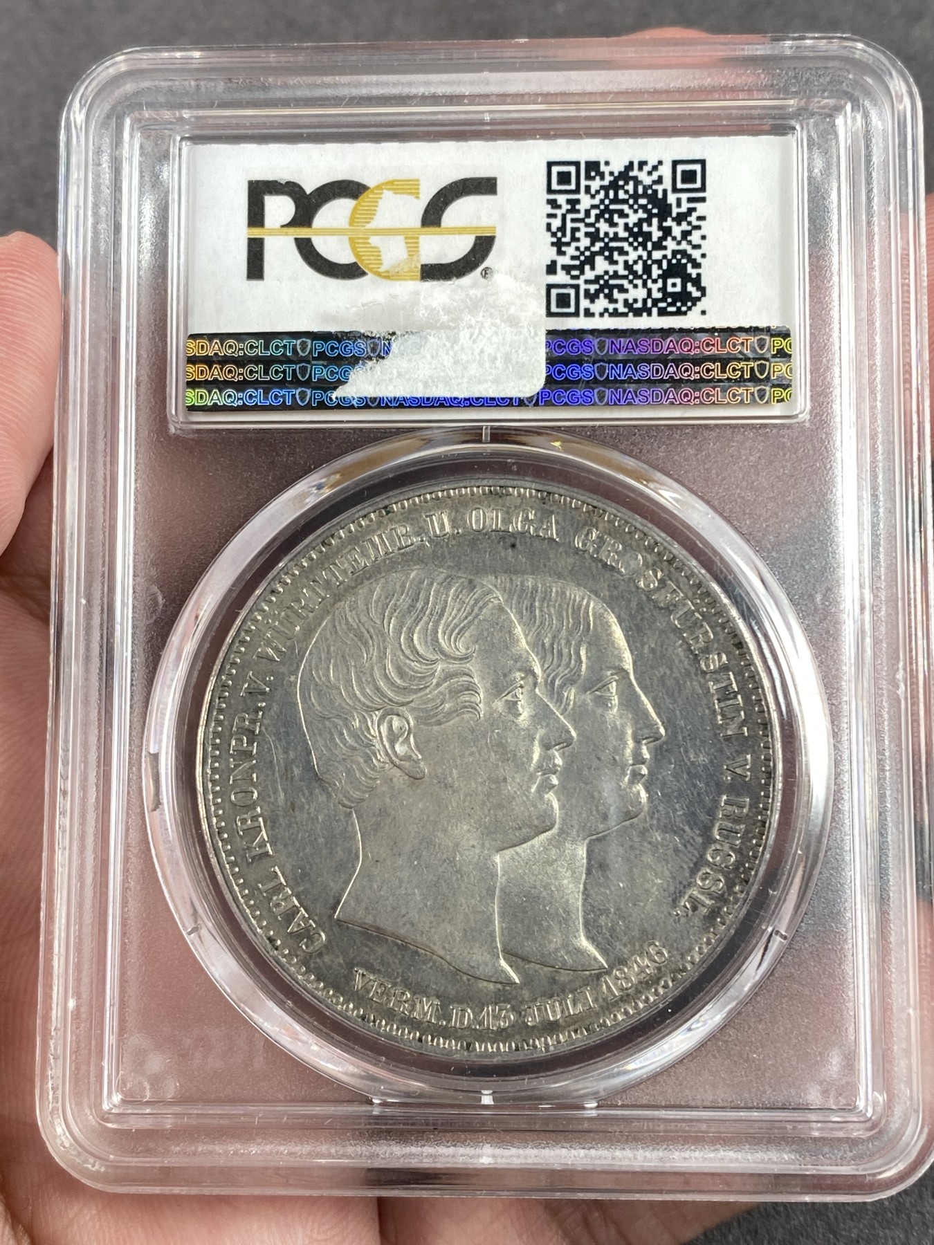 万国钱币拍卖第014期（奢华币宴第一季） PCGS MS62 1846年德国符腾堡王子大婚纪念2泰勒 经典品种，原味有镜面感