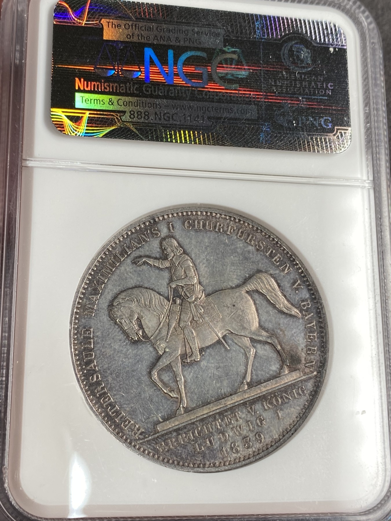 万国钱币拍卖第014期（奢华币宴第一季） NGC MS61 1839年德国巴伐利亚路德维希一世选帝侯2泰勒 经典品种 老盒加持 加分几率非常高 状态特别好