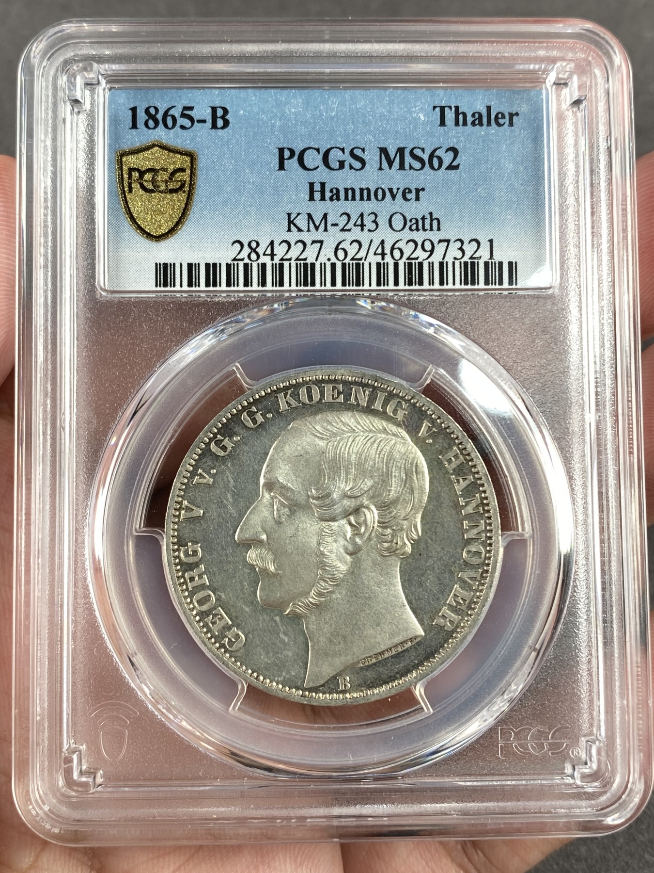 万国钱币拍卖第014期（奢华币宴第一季） PCGS MS62 1865年德国汉诺威乔治五世橡树纪念泰勒 五彩 经典品种 发行量2000枚 几乎在所有拍卖中慢慢“绝迹”