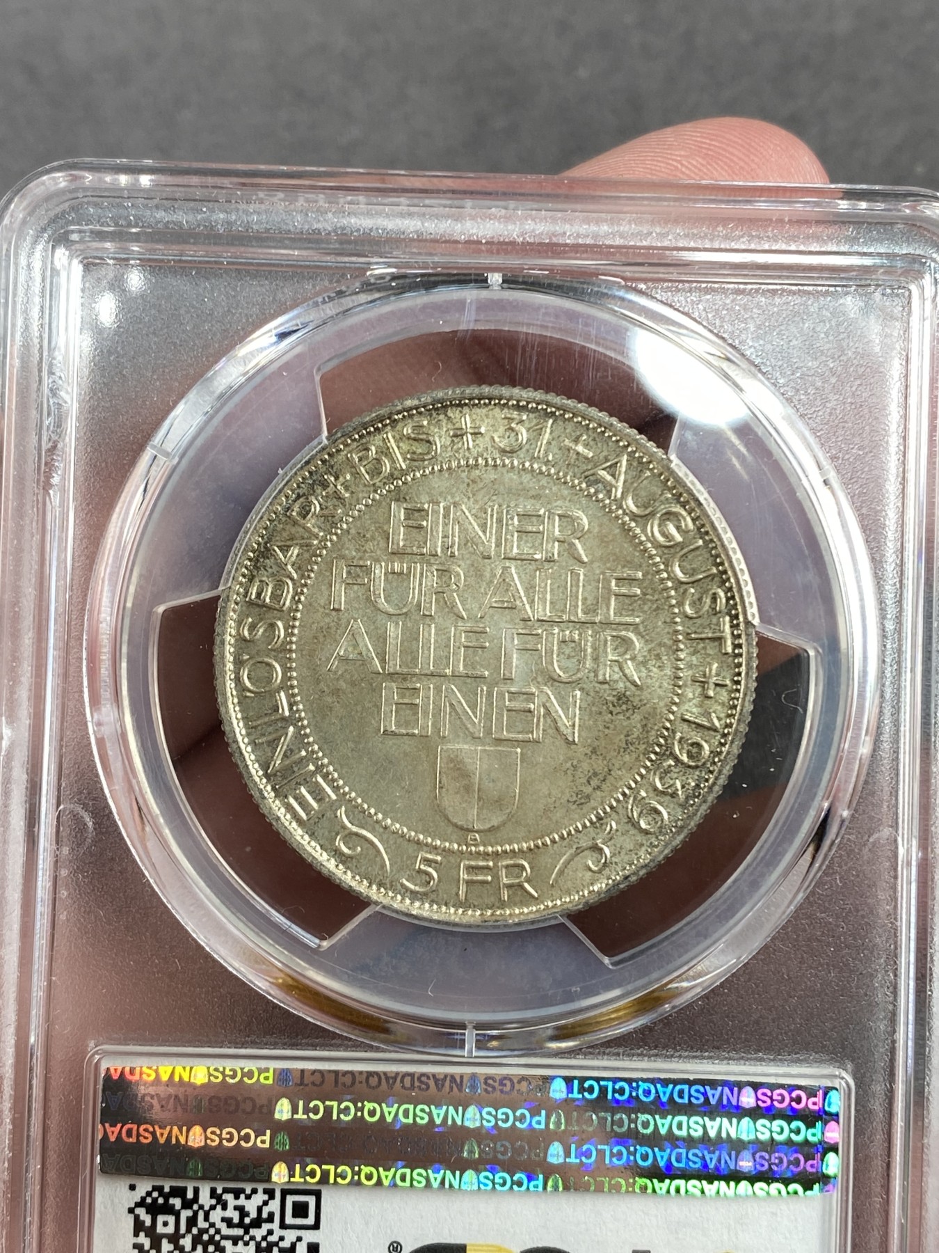 万国钱币拍卖第014期（奢华币宴第一季） PCGS MS66 1939年瑞士5法郎 顶级原味