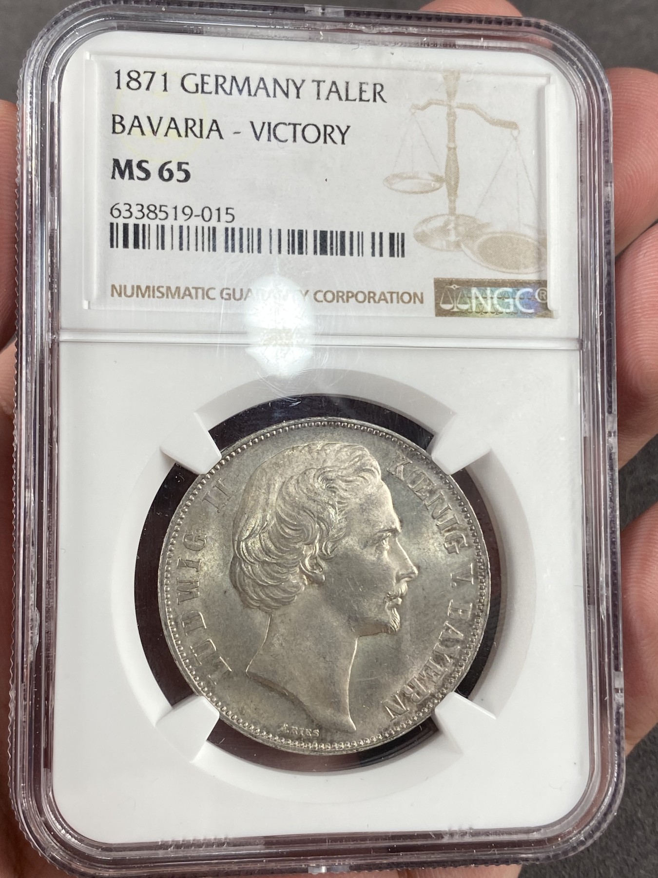 万国钱币拍卖第014期（奢华币宴第一季） NGC MS65 1871年德国巴伐利亚路德维希二世经典普法战争胜利泰勒 转光高分经典品种