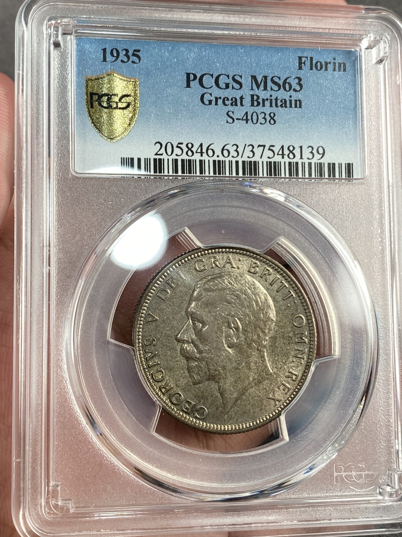 万国钱币拍卖第014期（奢华币宴第一季） PCGS MS63 1935年英国乔治五世1佛洛林 原味