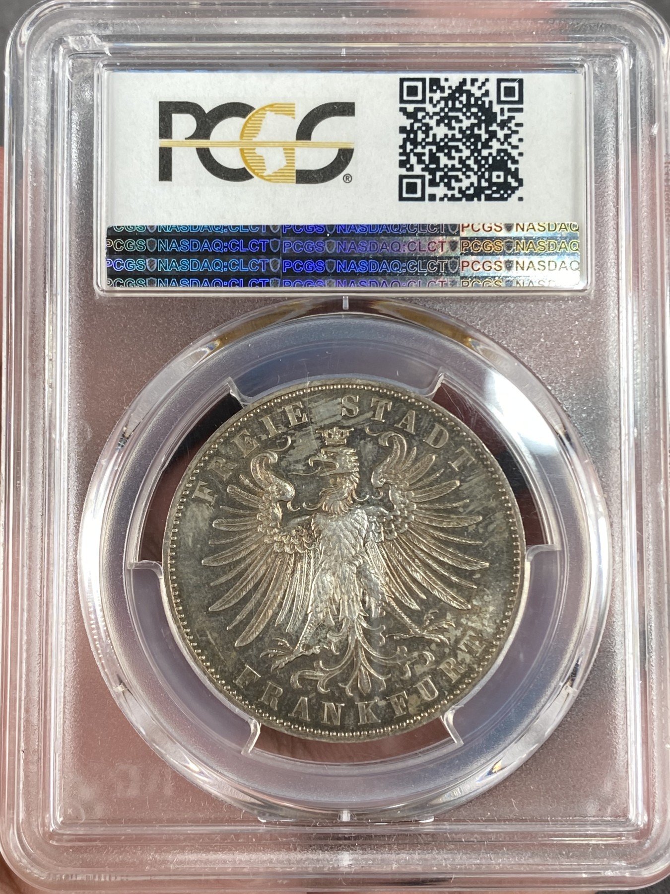 万国钱币拍卖第014期（奢华币宴第一季） PCGS MS64 1862年德国法兰克福经典少女射击泰勒 车轮光中带有幻彩 不可多得的收藏品