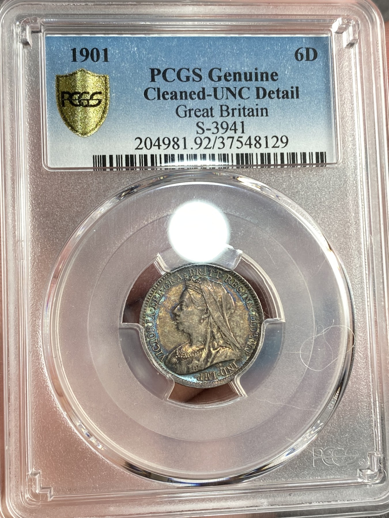 万国钱币拍卖第014期（奢华币宴第一季） PCGS UNCD 1901年英国五彩维多利亚女王6便士