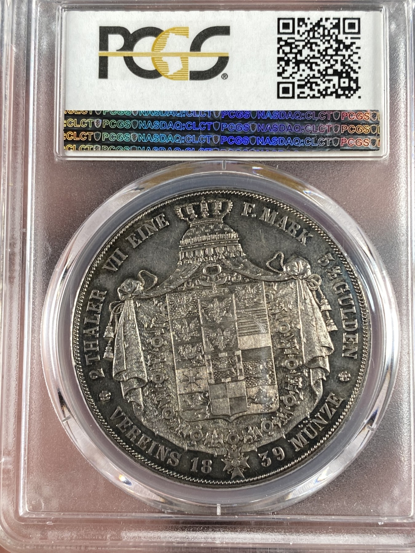 万国钱币拍卖第014期（奢华币宴第一季） PCGS MS61 1839年德国普鲁士威廉三世大窗帘2泰勒，普鲁士纹章2泰勒的首年，发行量远少于威廉四世，这样深打原味的状态难得一见。