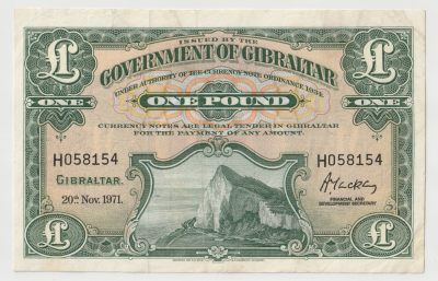 第17次拍卖--英联邦领土硬币、精制银币、纪念币，纸钞 - Gibraltar 1971 1 Pound Circulated - P18b 20.11.1971 Good for collectors 