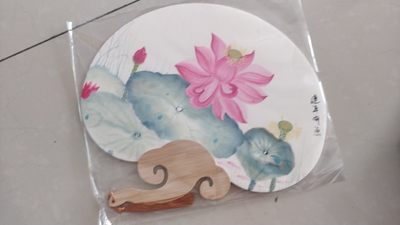 纯手手工绘制，艺术团扇，放漏，无佣金 - 连年有余，纯手工绘制，如意团扇