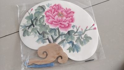 纯手手工绘制，艺术团扇，放漏，无佣金 - 花开富贵，纯手工绘制，如意团扇