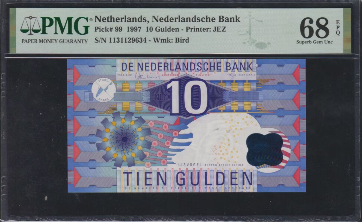 草稿银行第九期国内外钞票硬币拍卖 荷兰1997年10盾 PMG 68 季军分