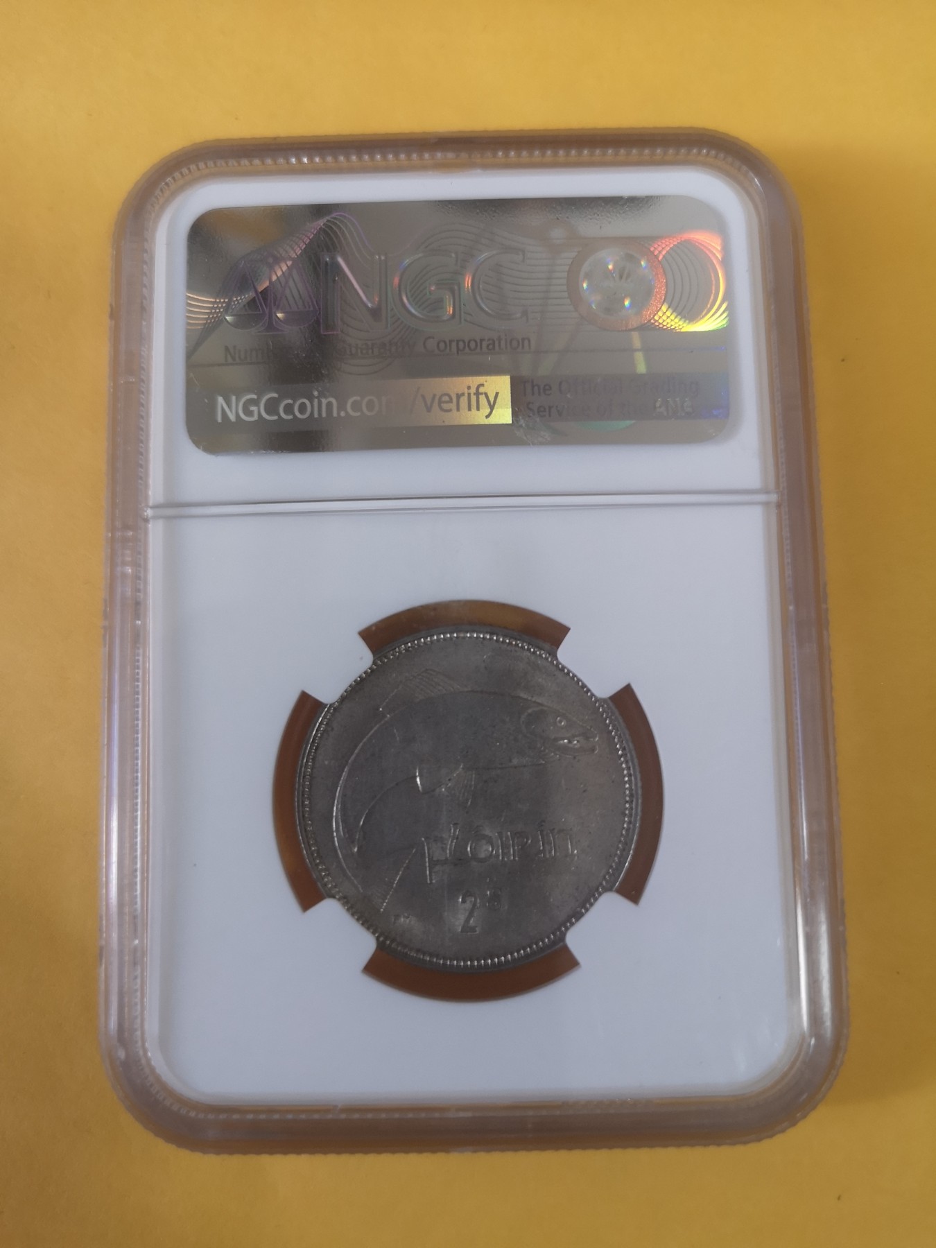 长老汇第35场杂货拍卖 1963爱尔兰鳟鱼2先令银币，NGC AU58