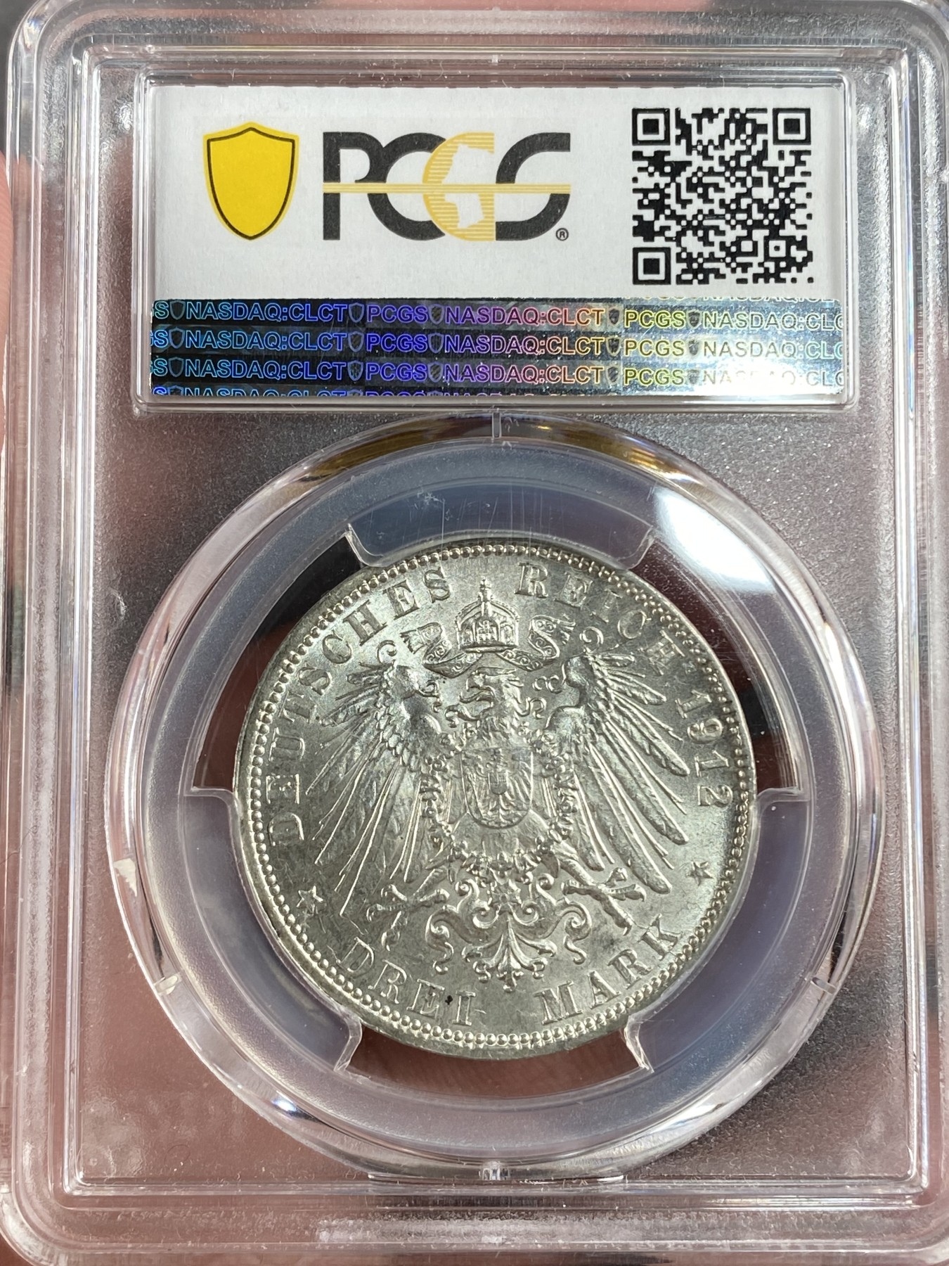 万国钱币拍卖第014期（奢华币宴第一季） PCGS MS64 1912年德国汉堡双狮3马克 转光