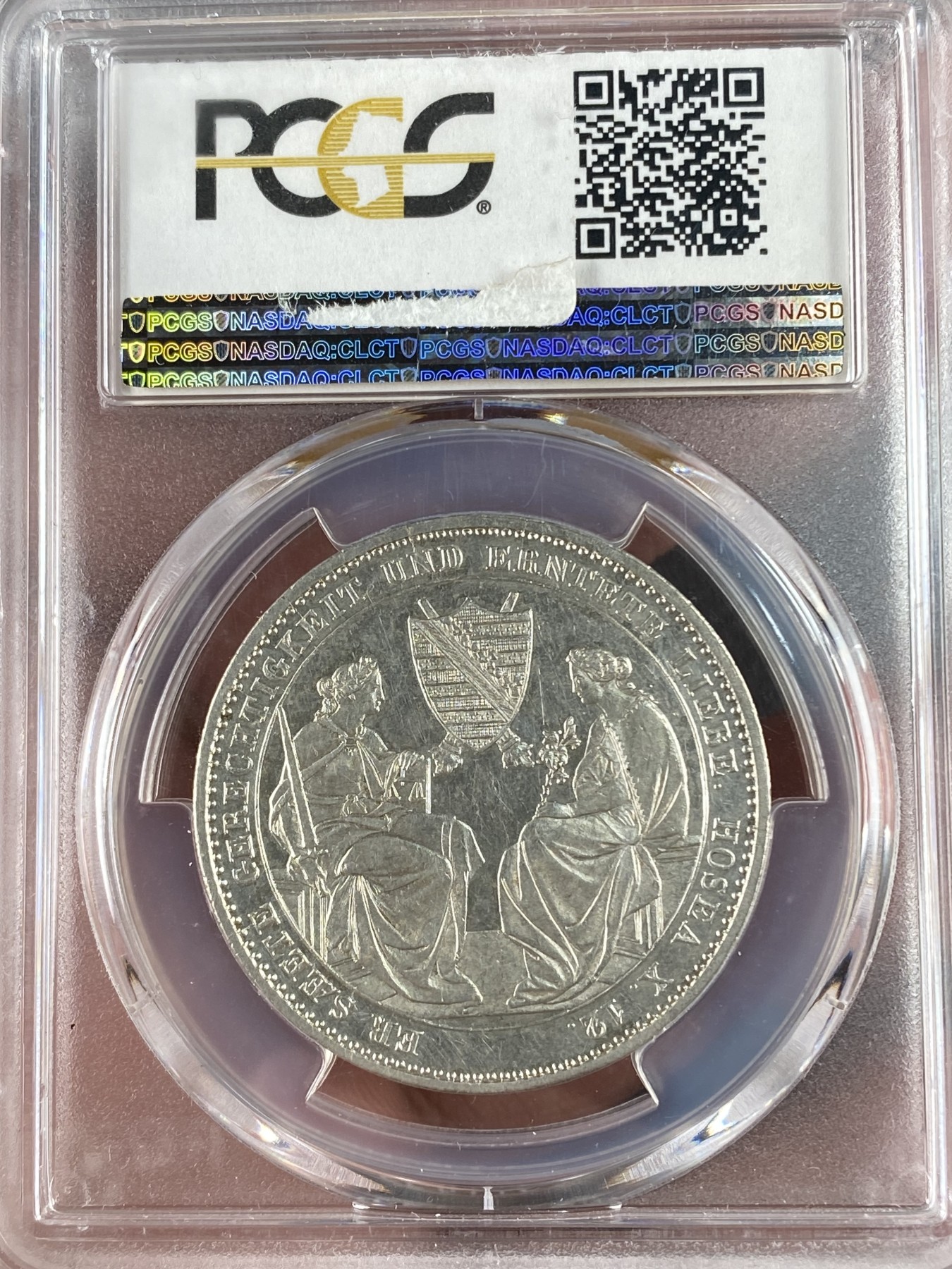 万国钱币拍卖第014期（奢华币宴第一季） PCGS MS61 1854年德国萨克森奥古斯特二世逝世纪念流通1泰勒 好品难寻