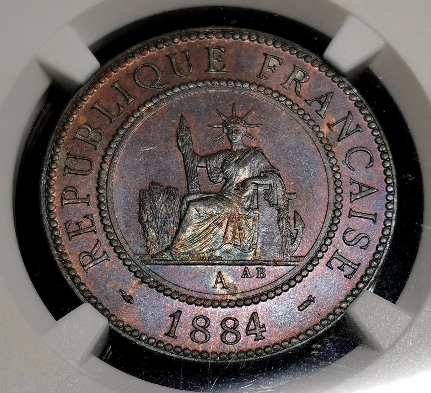 凡希社世界钱币微拍第二百四十八期 1884法属交趾支那百分之一皮亚斯特铜元NGC-MS62稀有品相！