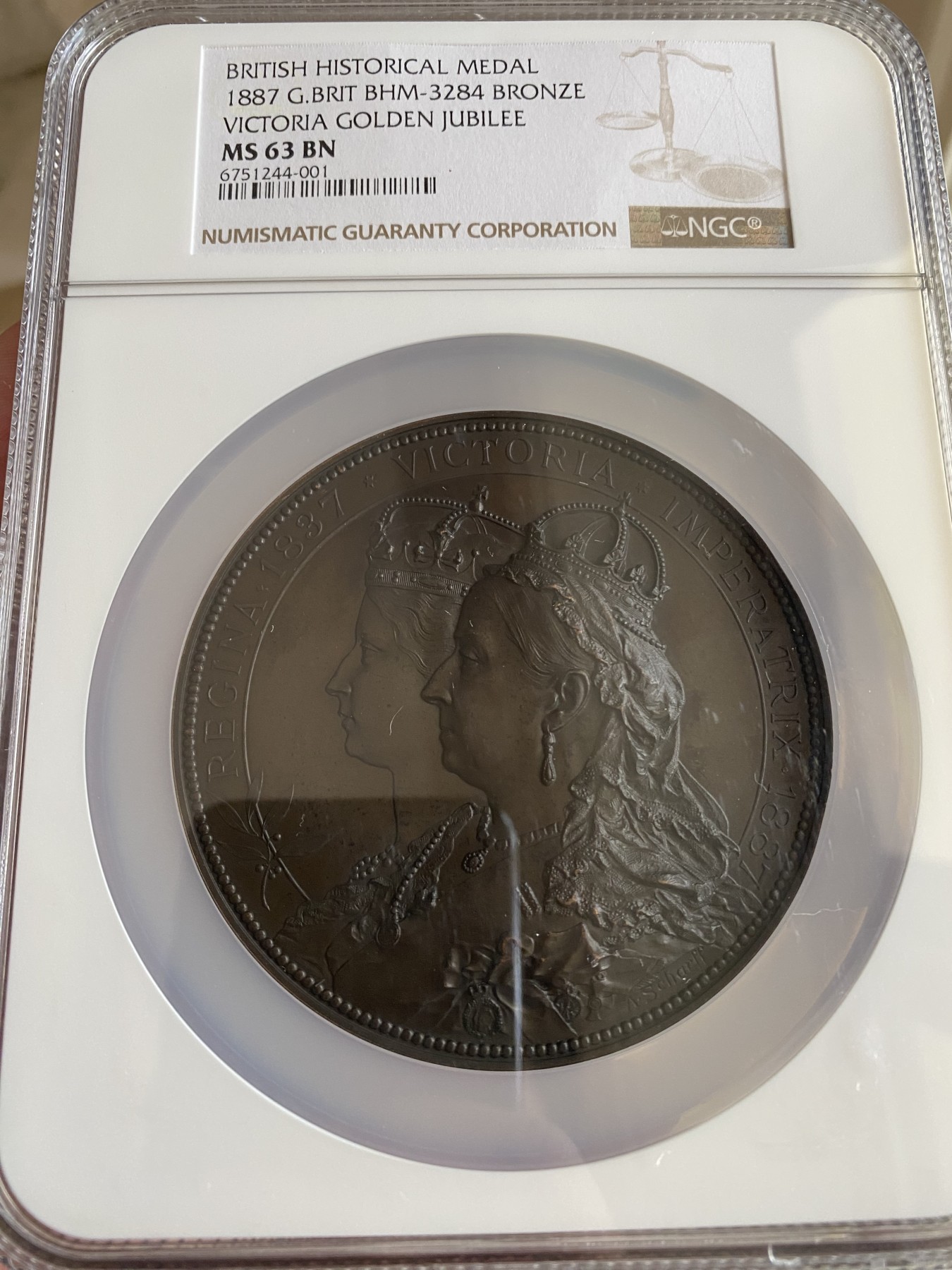 万国钱币拍卖第014期（奢华币宴第一季） NGC MS63 英国1887年维多利亚登基50周年纪念铜章，沙夫作品，雕刻精美异常，稀少品种。