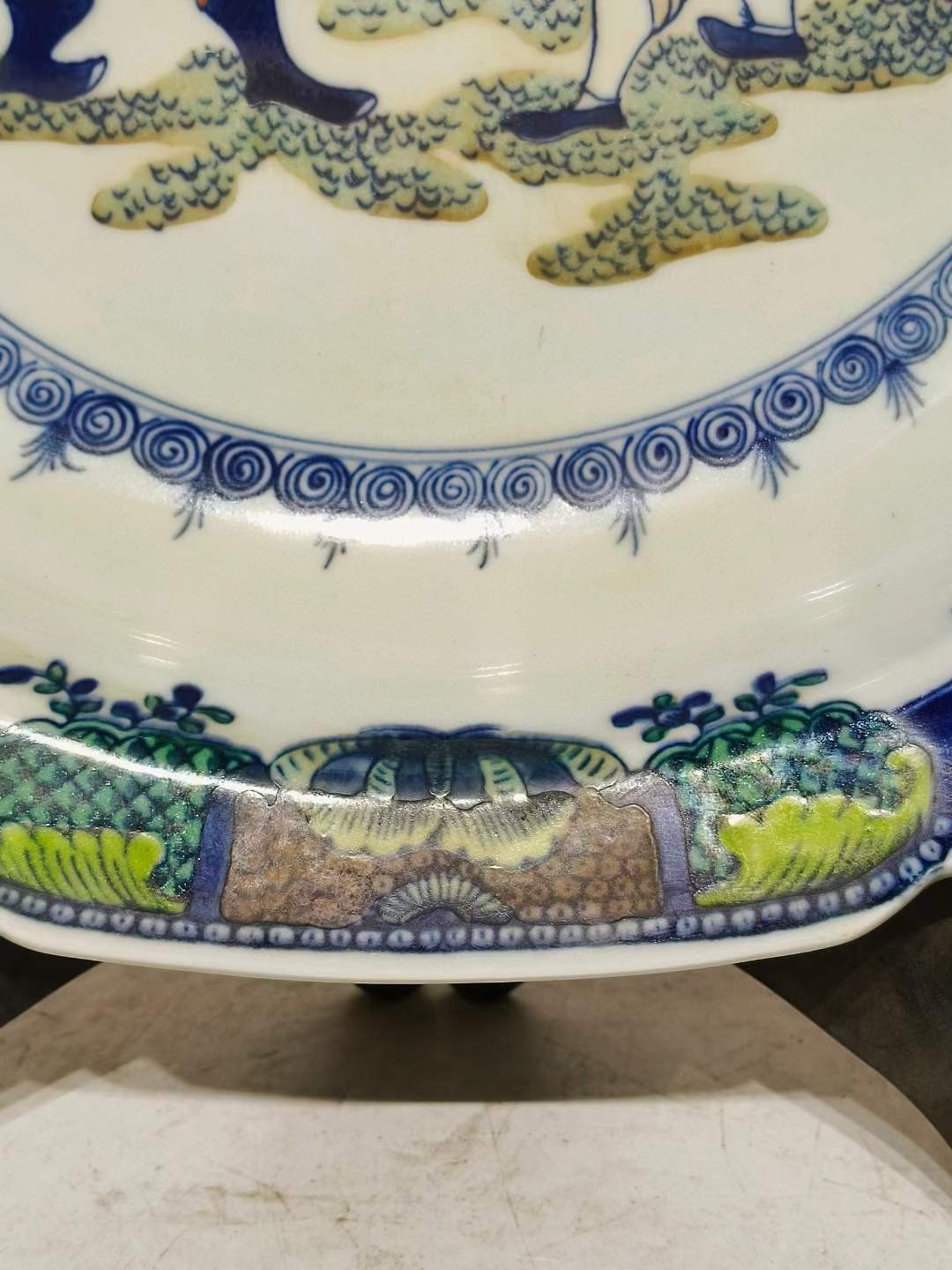 美品·款识“一善堂制”精工细作满工青花粉彩历史人物故事纹赏盘