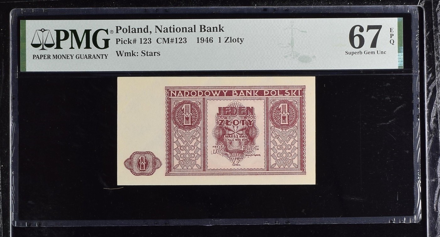 收藏联盟Quantum Auction 第284期拍卖  波兰1946年1兹罗提 PMG67 