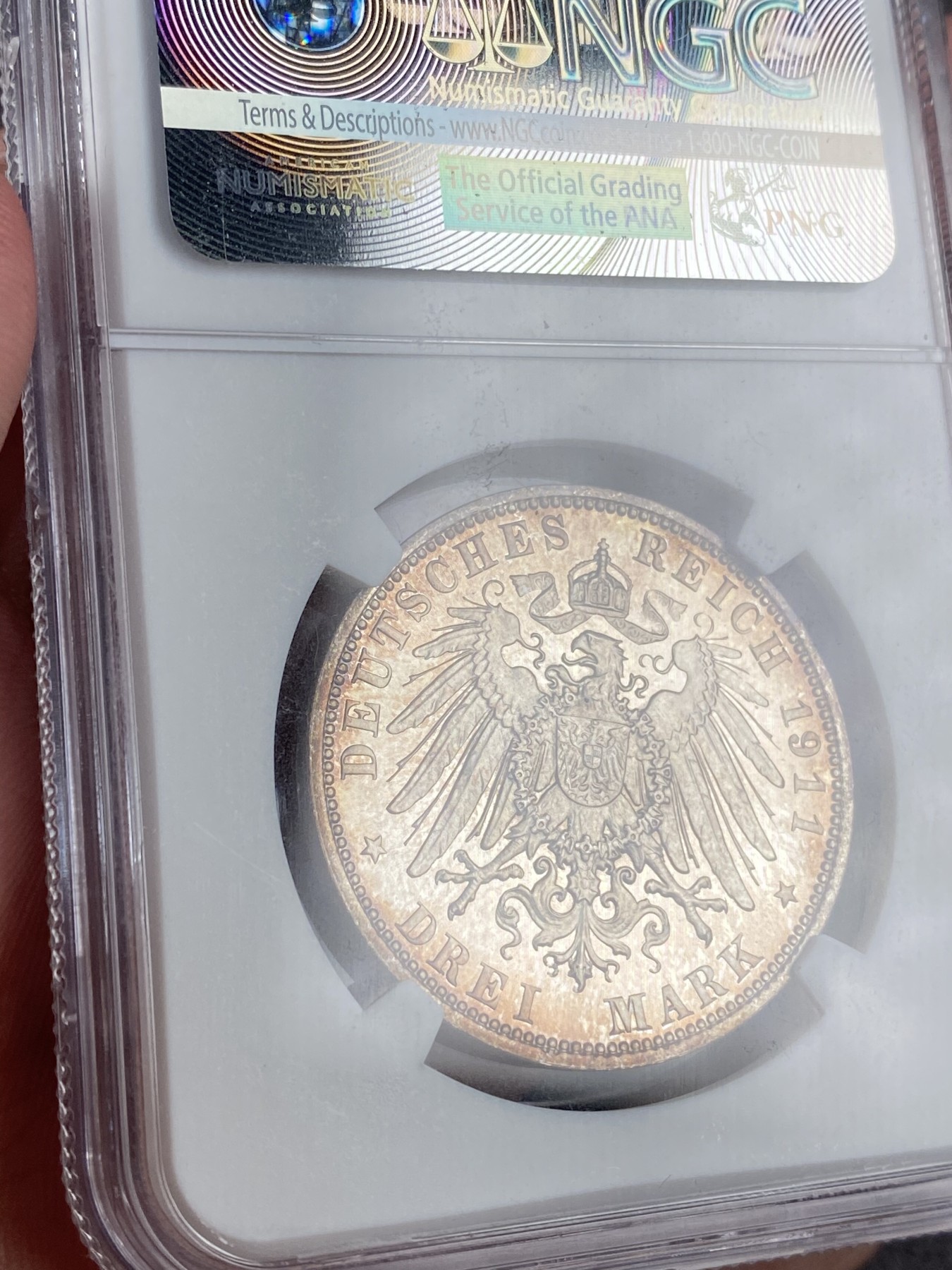 万国钱币拍卖第014期（奢华币宴第一季） NGC PF66CA 1911年德国巴伐利亚摄政王90大寿纪念流通3马克 原盒五彩 精致镜面 和2马克同出一盒