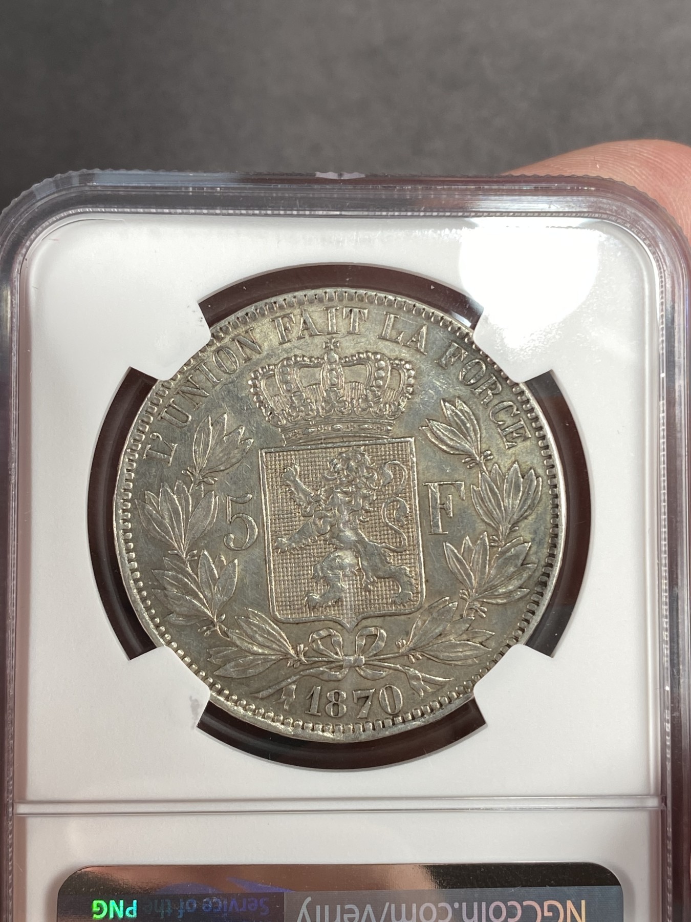 万国钱币拍卖第014期（奢华币宴第一季） NGC AUD 1870比利时5法郎