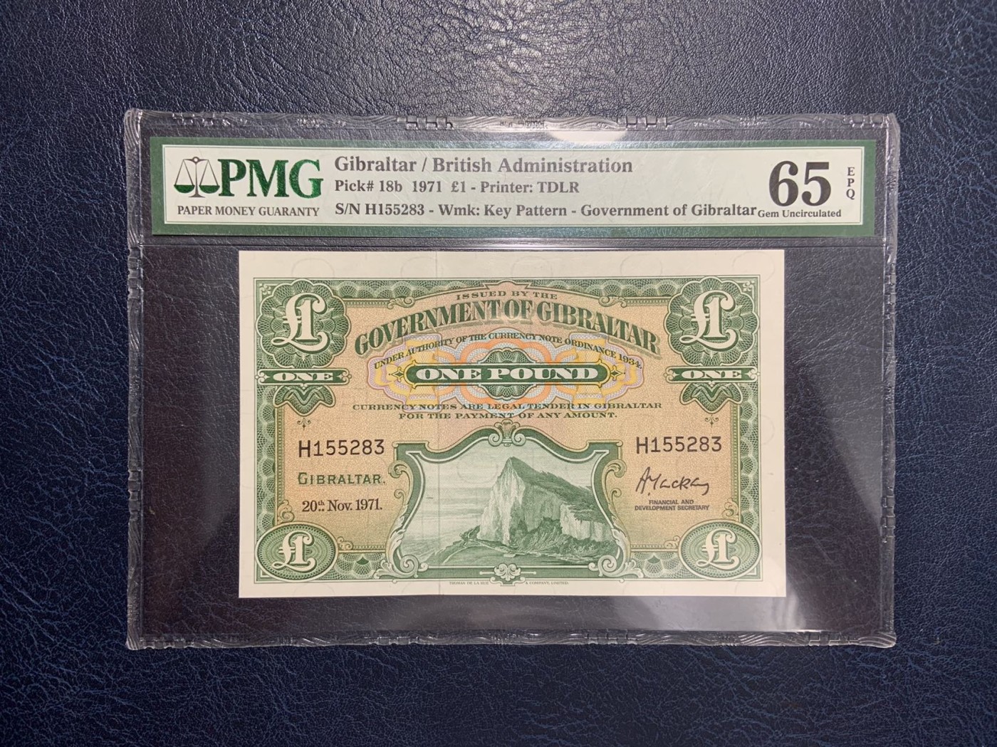 收藏联盟Quantum Auction 第283期拍卖  直布罗陀1971年1镑 PMG65 号码无47 壳子有摩擦