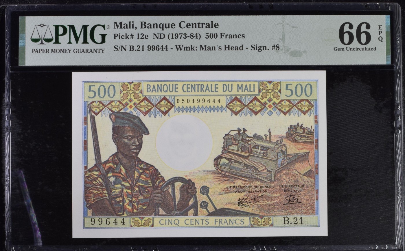 收藏联盟Quantum Auction 第284期拍卖  马里1973-84年500法郎 PMG66