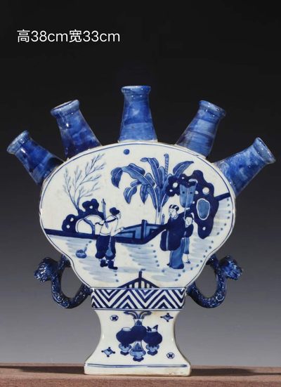 美品·款识“大清康熙年制”精工细作满工青花“负荆请罪”历史人物故事纹五孔瓶。 - 美品·款识“大清康熙年制”精工细作满工青花“负荆请罪”历史人物故事纹五孔瓶。