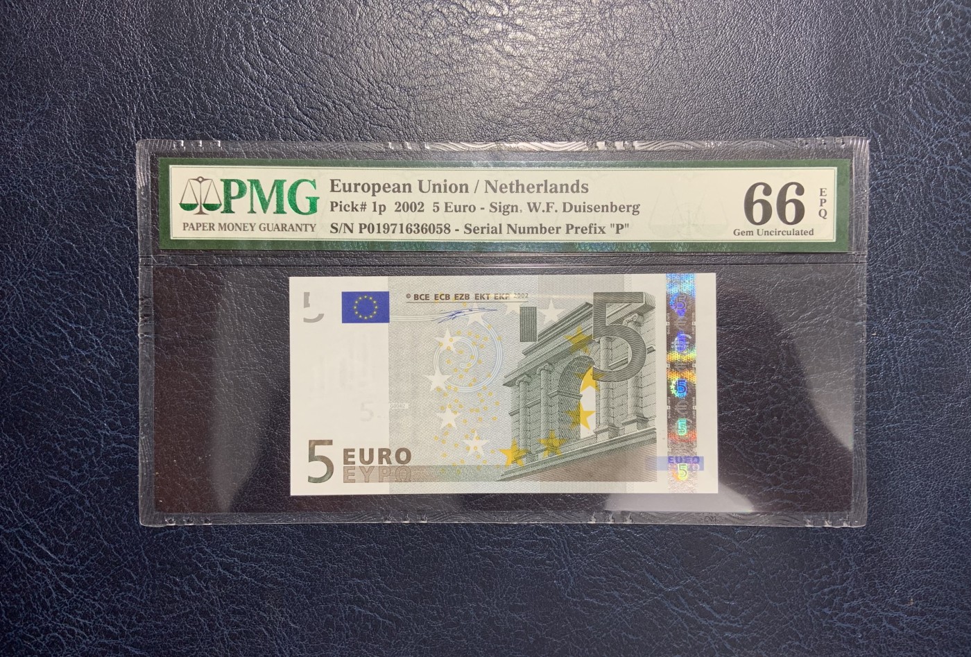收藏联盟Quantum Auction 第283期拍卖  欧盟国家荷兰2002年5欧元 PMG66 号码无4 稀少第一签