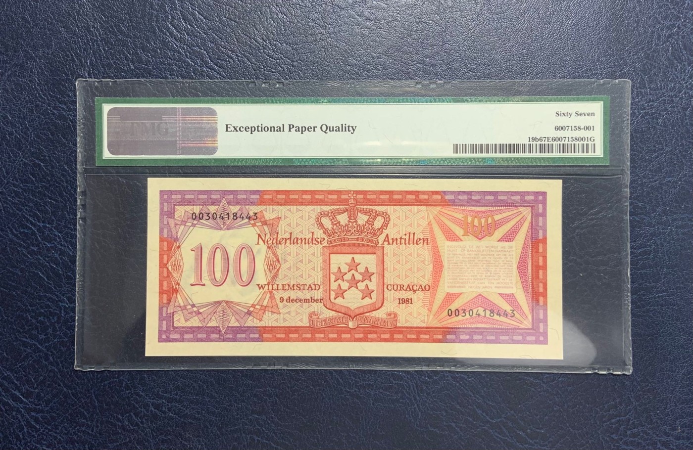 收藏联盟Quantum Auction 第283期拍卖  荷属安德烈斯1981年100盾 PMG67