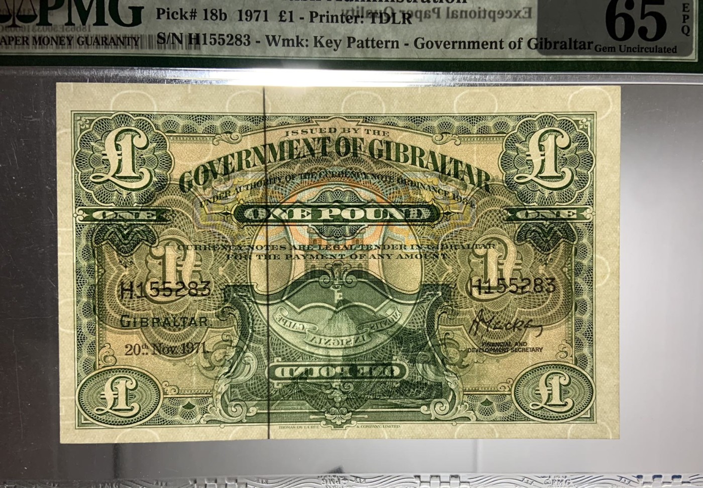 收藏联盟Quantum Auction 第283期拍卖  直布罗陀1971年1镑 PMG65 号码无47 壳子有摩擦