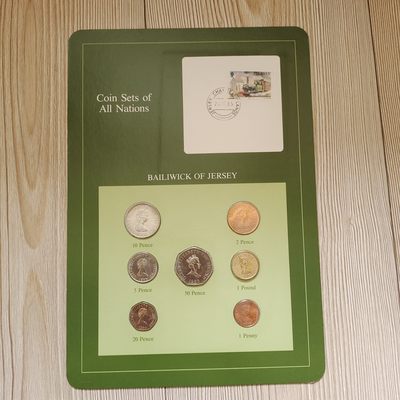 0起1加-纯粹捡漏拍-226各类卡装币低佣金包邮加场 - 【富兰克林套币系列】泽西7枚绿卡-含圣乌恩教区1镑+解放40周年50便士纪念币