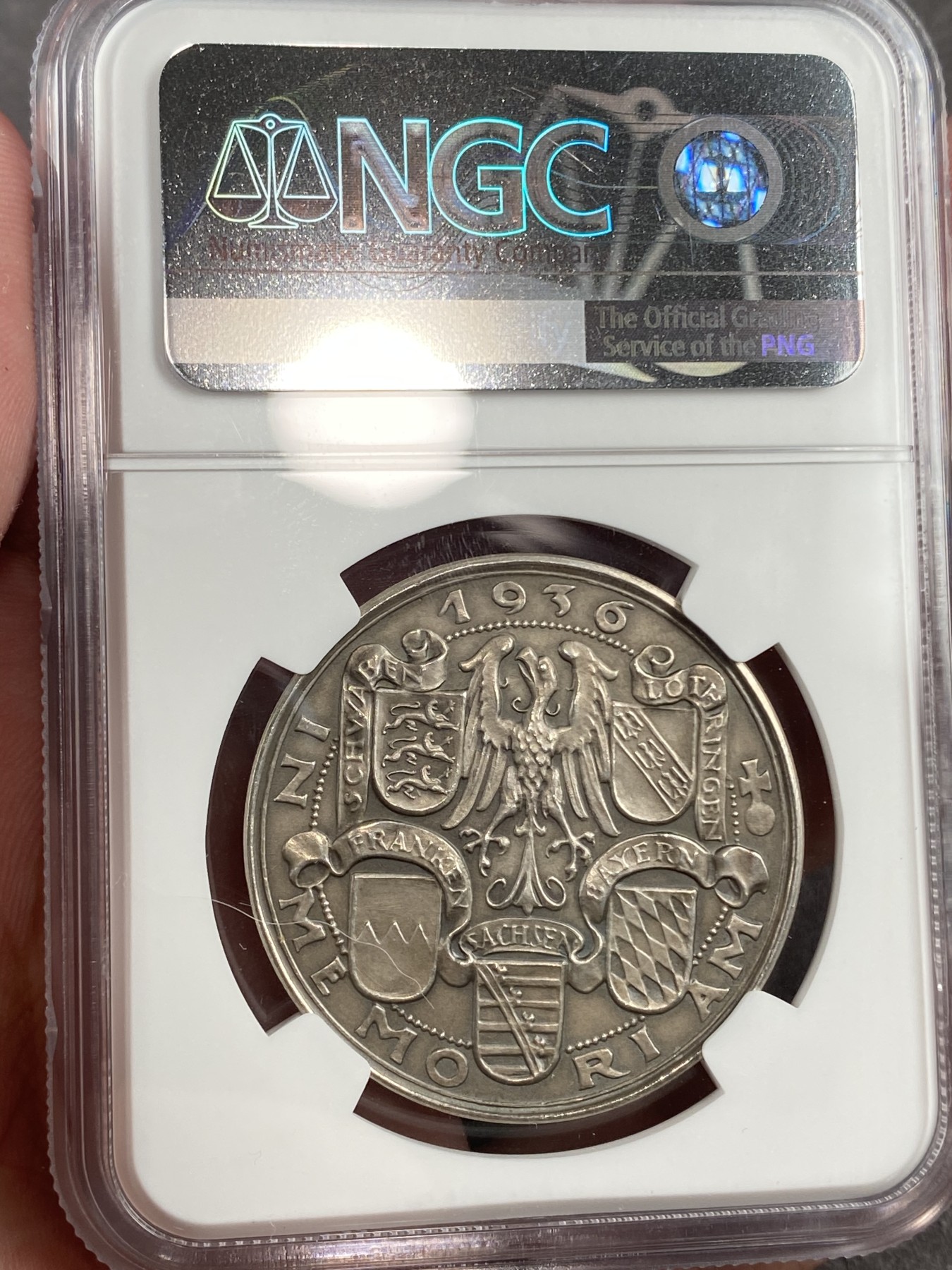 万国钱币拍卖第014期（奢华币宴第一季） NGC MS64 1936年德国海因里希一世逝世千年纪念银章，卡尔哥茨作品。