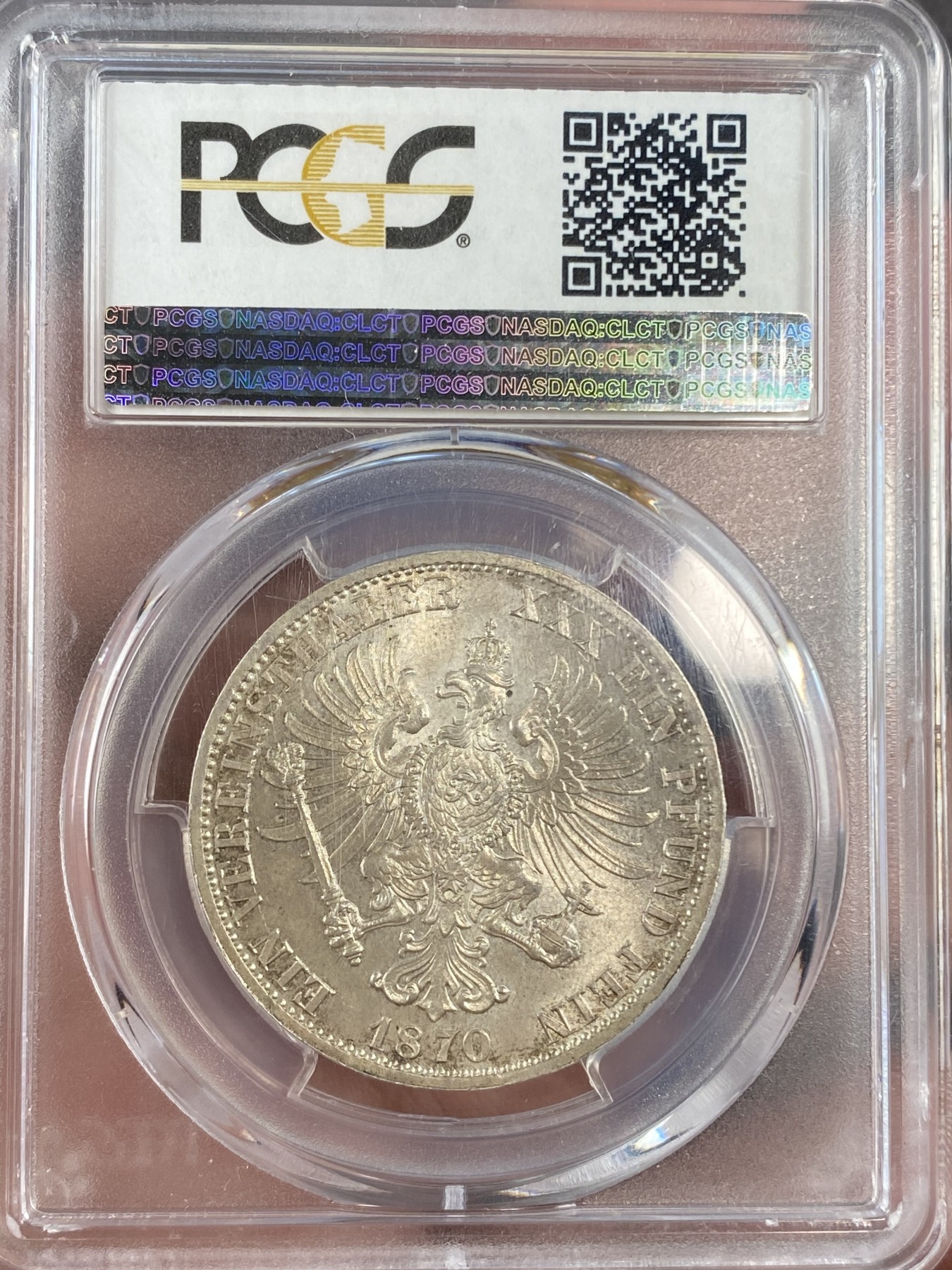 万国钱币拍卖第014期（奢华币宴第一季） PCGS MS66 1870德国普鲁士威廉一世鹰徽1泰勒，流通泰勒高分难度非常之大，PC唯一冠军，今年1月份ha拍卖原物，成交价1200美金。