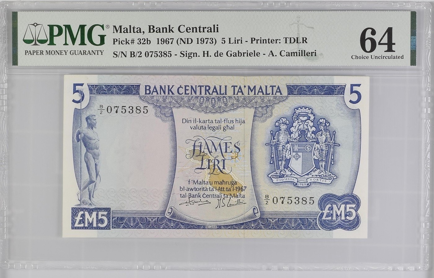 收藏联盟Quantum Auction 第284期拍卖  马耳他1967(1973)年5里拉 PMG64 德纳罗彩背