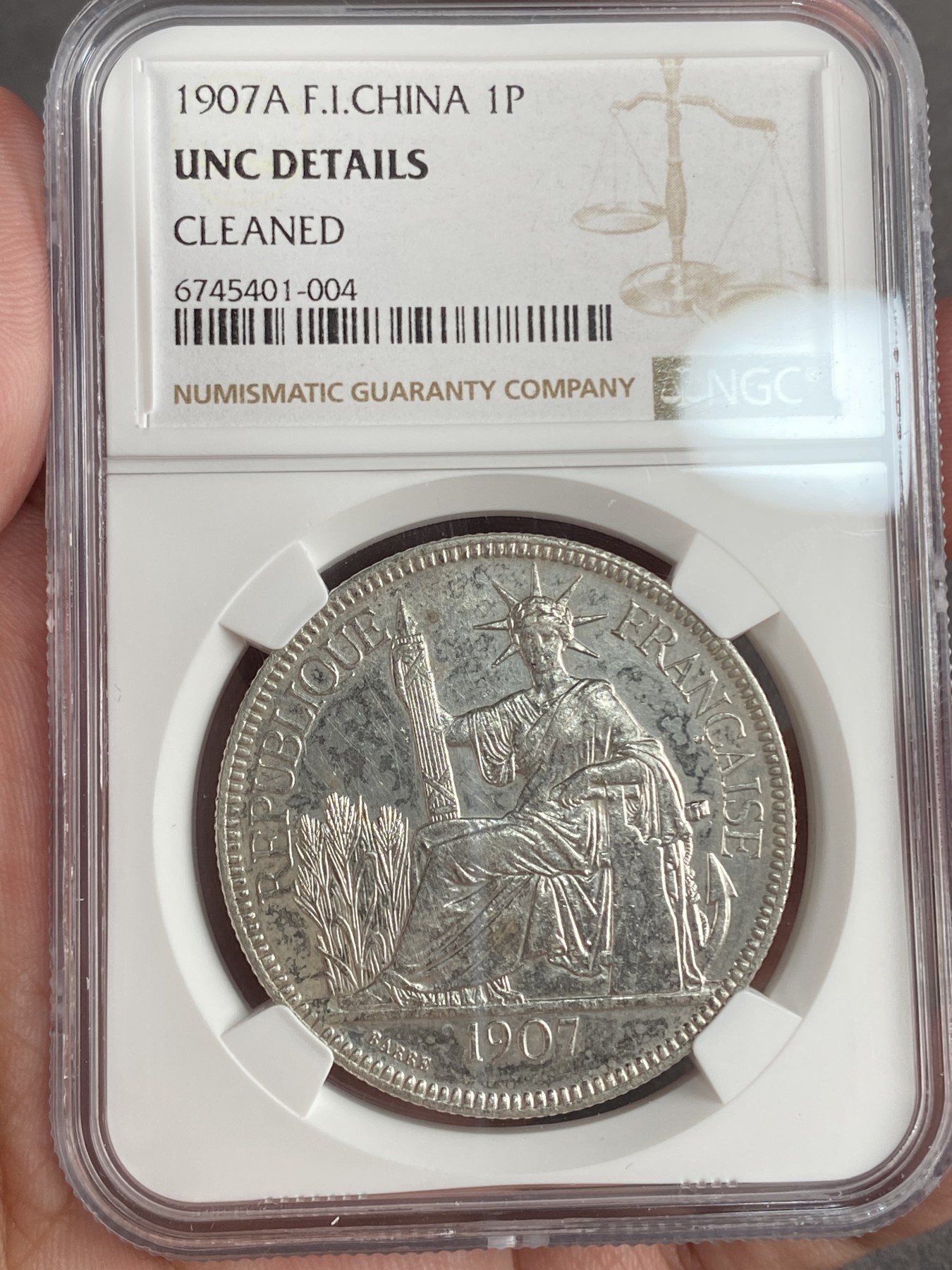 万国钱币拍卖第014期（奢华币宴第一季） NGC UNCD 1907A法属印支坐洋1皮阿斯特