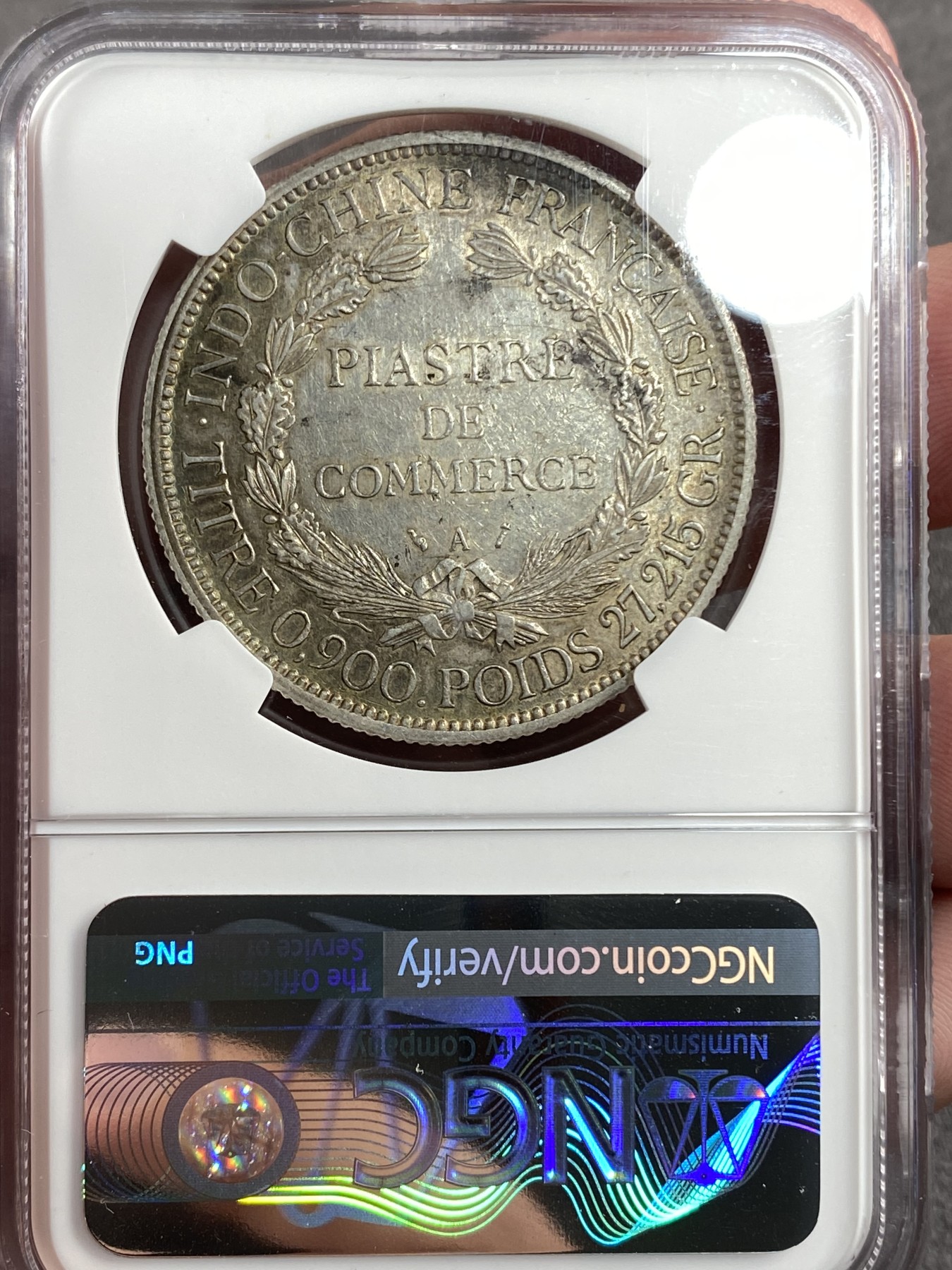 万国钱币拍卖第014期（奢华币宴第一季） NGC AU53 1895年法属印支加重坐人1皮阿斯特 1895为加重与后期分界线 此枚包浆原始 人像清晰 高点无可挑剔 作为最后的加重坐洋来说 是一枚不可多得的收藏品